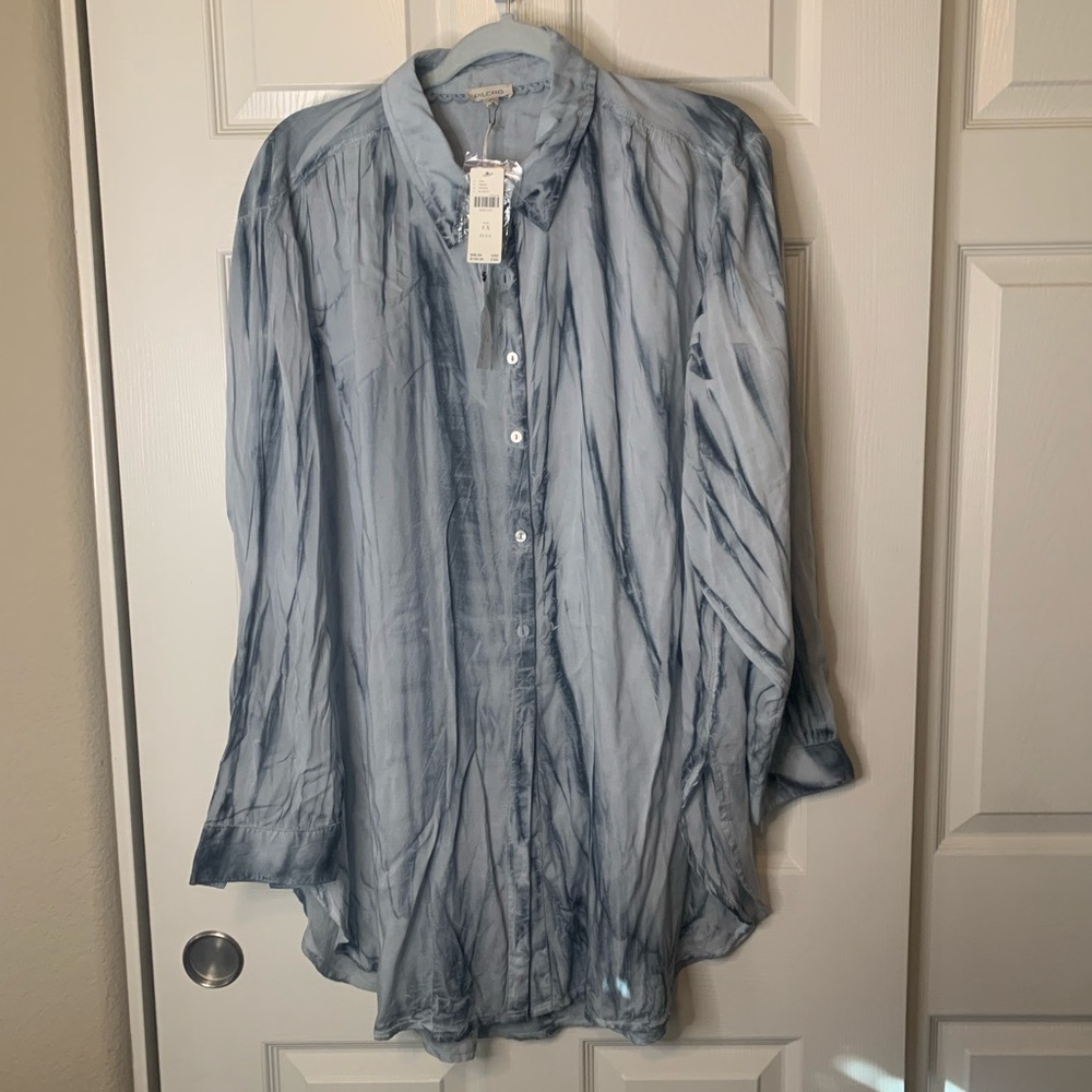 Women’s Pilcro Anthropologie 1/2 Button Popover Blue Tie Die Tunic Shirt| 1X NWT - Picture 4 of 9